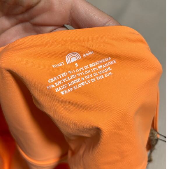 NWT Toast Signature One Shoulder Crop Bikini‎ Top, Nectarine Orange, Sz S - Picture 5 of 5